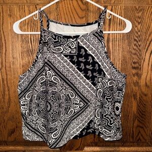 Torrid High Neck Black and White Paisley Women's Tank Top